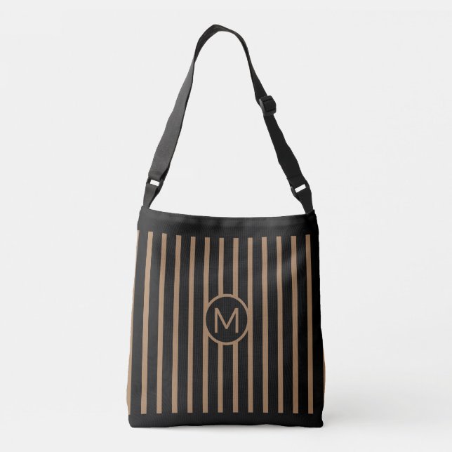 Elegant Black & Brown Vertical Striped Crossbody Bag (Back)