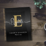 Elegant Black Brushed Metal Gold Monogram Diary Planner<br><div class="desc">Stay organised in style with our Elegant Black Brushed Metal Gold Monogram Diary Planner! Featuring a sophisticated black brushed metal background texture, this planner offers personalised touches for a truly luxurious experience. Personalise your monogram in bold gold typography at the centre, with your name elegantly written in white script typography....</div>