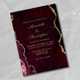 Elegant Black Burgundy Agate Wedding Invitation