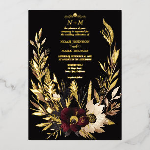 Elegant Black Burgundy and Gold Floral Boho 