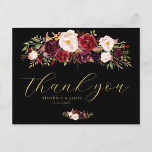 Elegant black, burgundy & blush wedding postcard