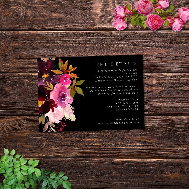 Elegant Black Burgundy Pink Floral Frame Enclosure Card (Creator Uploaded)