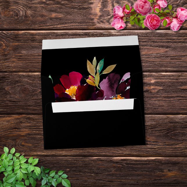 Elegant Black Burgundy Pink Floral Frame Envelope (Creator Uploaded)
