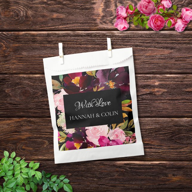 Elegant Black Burgundy Pink Floral Frame Favour Bags (Creator Uploaded)