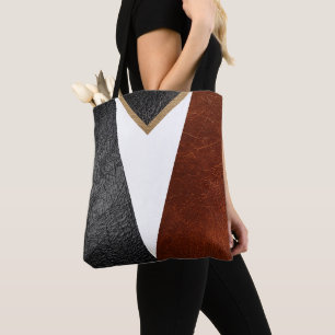 Elegant Black, Burgundy, White, Gold Faux Leather Tote Bag