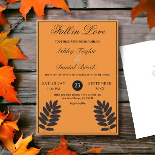 Elegant Black Burnt Orange Rustic Fall Wedding Invitation