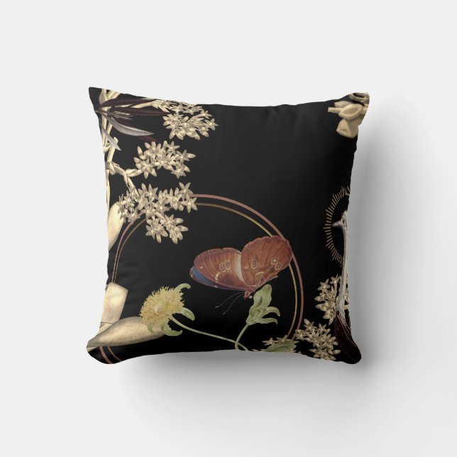 Elegant Black Butterfly Floral Design Cushion (Front)