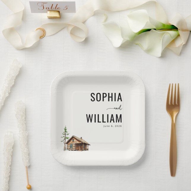 Elegant Black Cabin Illustration Paper Plate (Wedding)