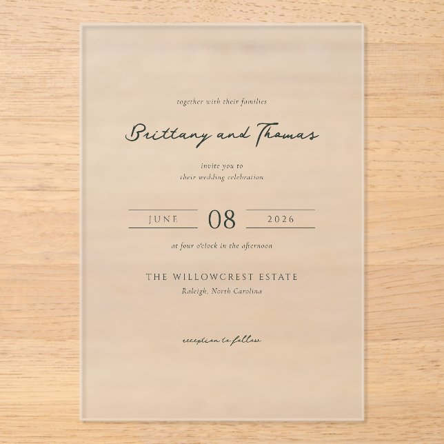 Elegant Black Calligraphy Acrylic Invitations (Front)