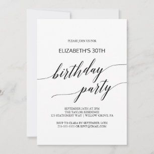 Elegant Black Calligraphy Birthday Party Invitation