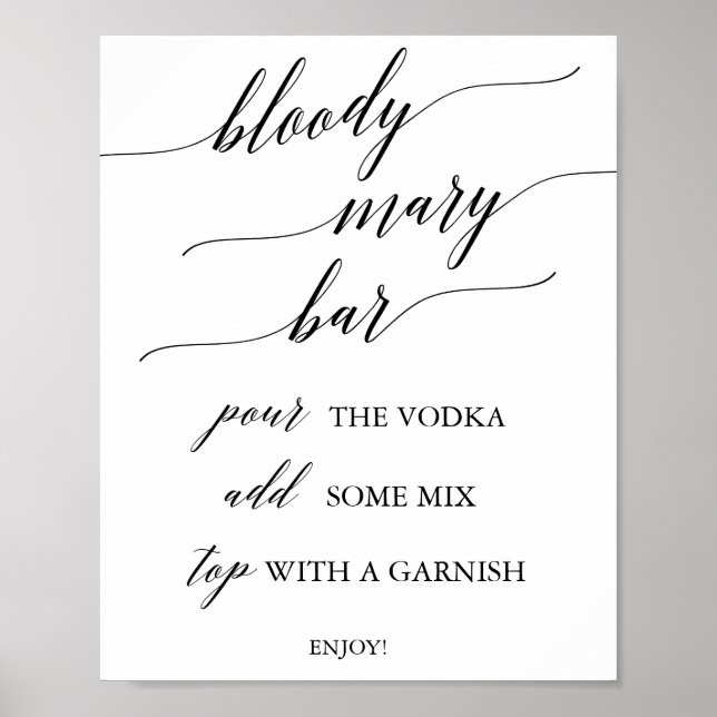 Elegant Black Calligraphy Bloody Mary Bar Sign (Front)