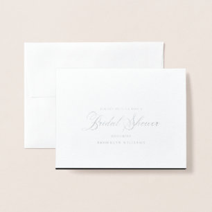 Elegant Black Calligraphy Bridal Shower Silver  Foil Card