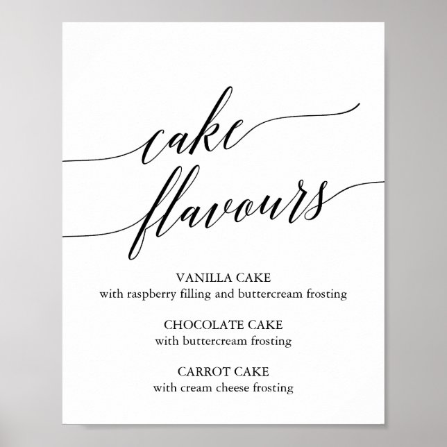 Elegant Black Calligraphy Cake Flavours Sign (Front)