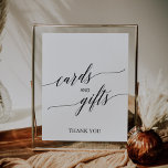 Elegant Black Calligraphy Cards and Gifts Sign<br><div class="desc">This elegant black calligraphy cards and gifts sign is perfect for a simple wedding or bridal shower. The neutral design features a minimalist sign decorated with romantic and whimsical typography. The line of text at the bottom of the sign can be personalised with the date, the names of the bride...</div>