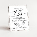 Elegant Black Calligraphy Caution Open Bar Sign<br><div class="desc">This elegant black calligraphy caution open bar sign is perfect for a simple wedding. The neutral design features a minimalist poster decorated with romantic and whimsical typography. The sign reads "our wedding has an open bar. It will also be heavily photographed, so any drunken shenanigans will be well documented and...</div>