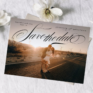 Elegant Black Calligraphy Classic QR Code Photo Save The Date