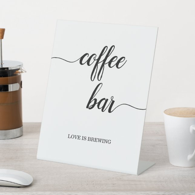 Elegant Black Calligraphy Coffee Bar Pedestal Sign (In SItu)