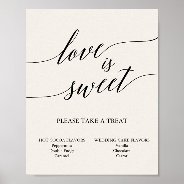 Elegant Black Calligraphy Cream Love is Sweet Sign (Front)
