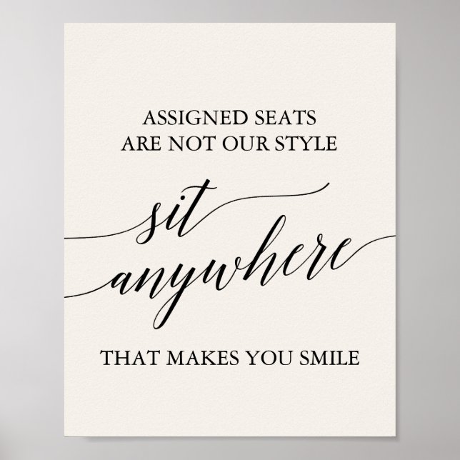 Elegant Black Calligraphy Cream Sit Anywhere Sign (Front)