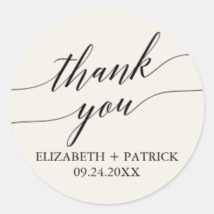 Elegant Black Calligraphy Cream Thank You Favour Classic Round Sticker
