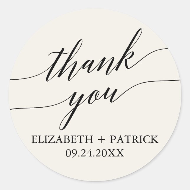 Elegant Black Calligraphy Cream Thank You Favour Classic Round Sticker (Front)