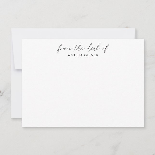 Elegant Black Calligraphy Custom From Desk of Name Card (Front)