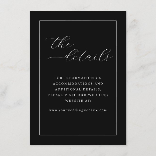 Elegant Black Calligraphy Details Enclosure Card (Front)