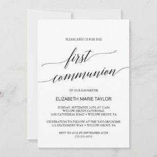 Elegant Black Calligraphy First Communion Invitation