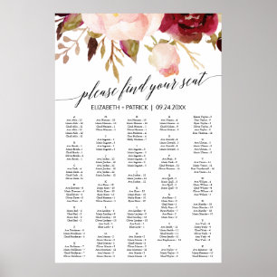 Elegant Black Calligraphy Floral Seating Chart