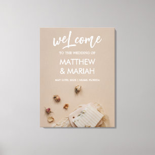 Elegant Black Calligraphy Floral Wedding Welcome Canvas Print