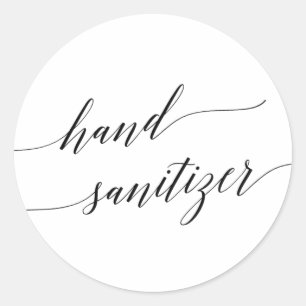 Elegant Black Calligraphy Hand Sanitizer Classic Round Sticker