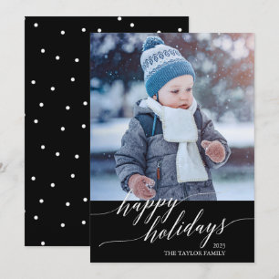 Elegant Black Calligraphy Happy Holidays Photo Holiday Card