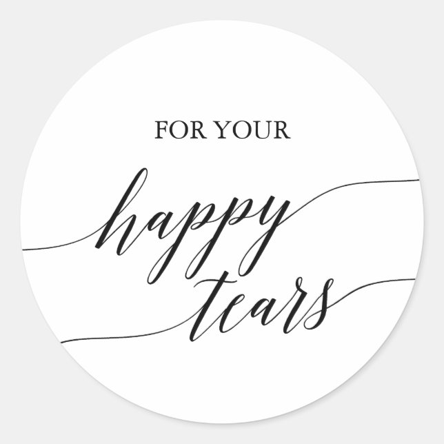 Elegant Black Calligraphy Happy Tears Tissue Classic Round Sticker (Front)