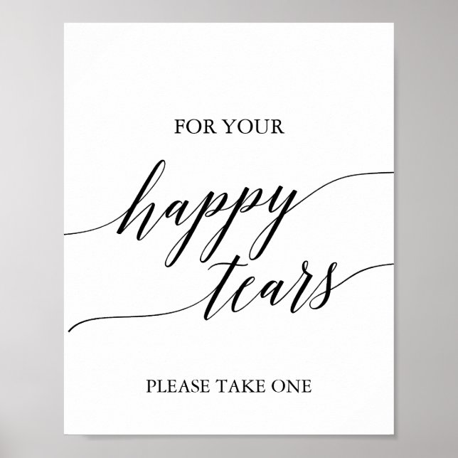 Elegant Black Calligraphy Happy Tears Tissue Sign (Front)
