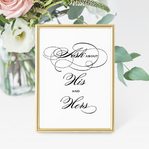 Elegant Black Calligraphy His and Hers Drinks Sign