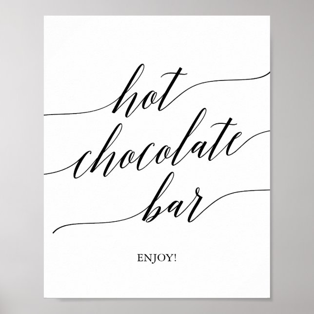 Elegant Black Calligraphy Hot Chocolate Bar Sign (Front)
