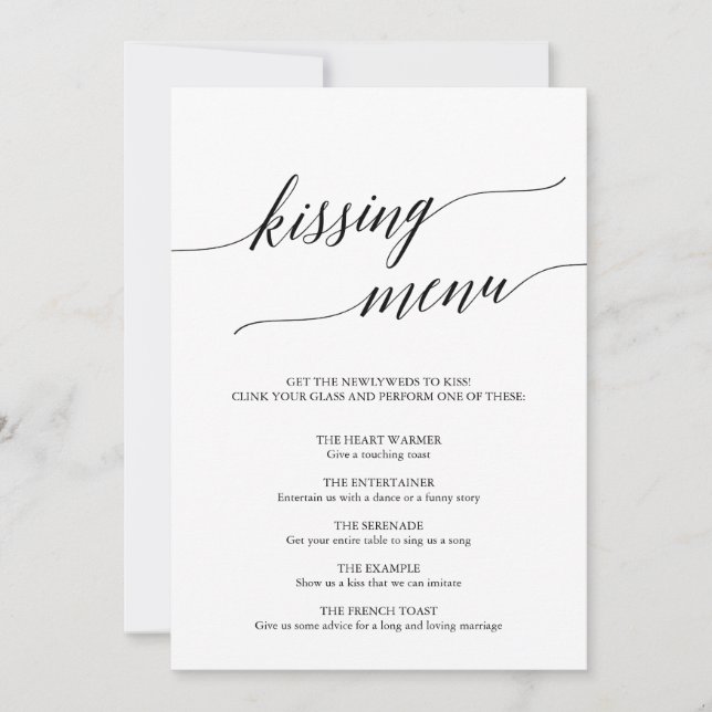 Elegant Black Calligraphy Kissing Menu Invitation (Front)