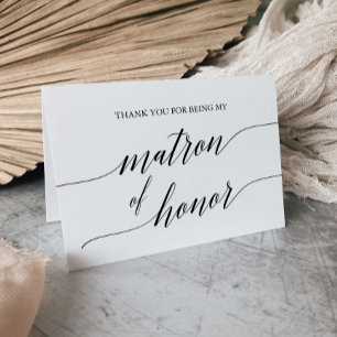 Elegant Black Calligraphy Matron of Honour Thank You Card