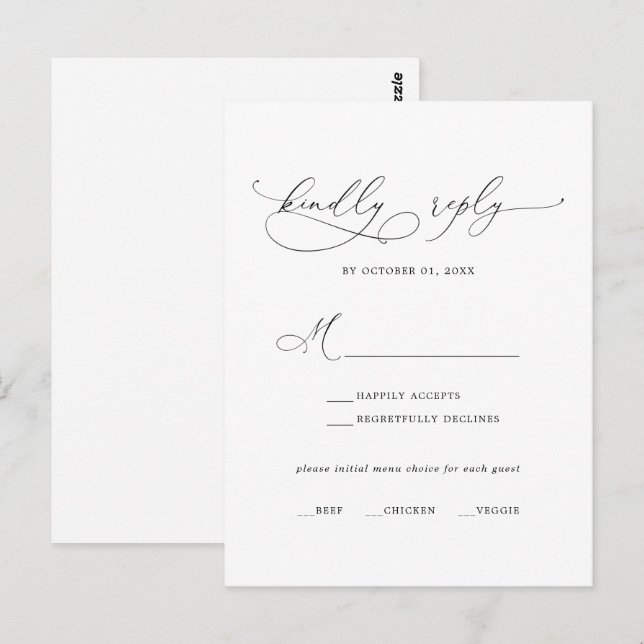 Elegant  Black Calligraphy Menu Choice RSVP Card (Front/Back)