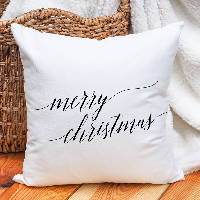 Elegant Black Calligraphy Merry Christmas Cushion (Creator Uploaded)