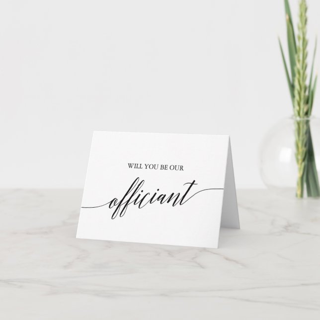 Elegant Black Calligraphy Officiant Proposal Card (Front)