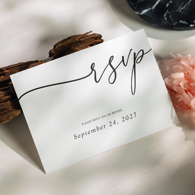 Elegant Black Calligraphy on White Wedding RSVP Card (Elegant Black Calligraphy on White Wedding RSVP Card Customizable)