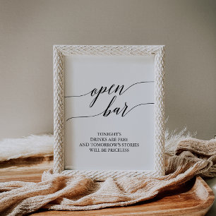 Elegant Black Calligraphy Open Bar Sign