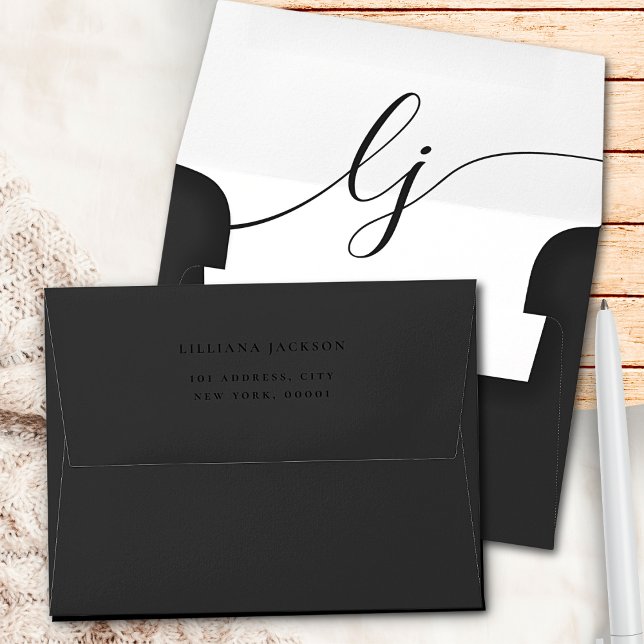 Elegant Black Calligraphy Personalised Stationery Envelope (Creator Uploaded)