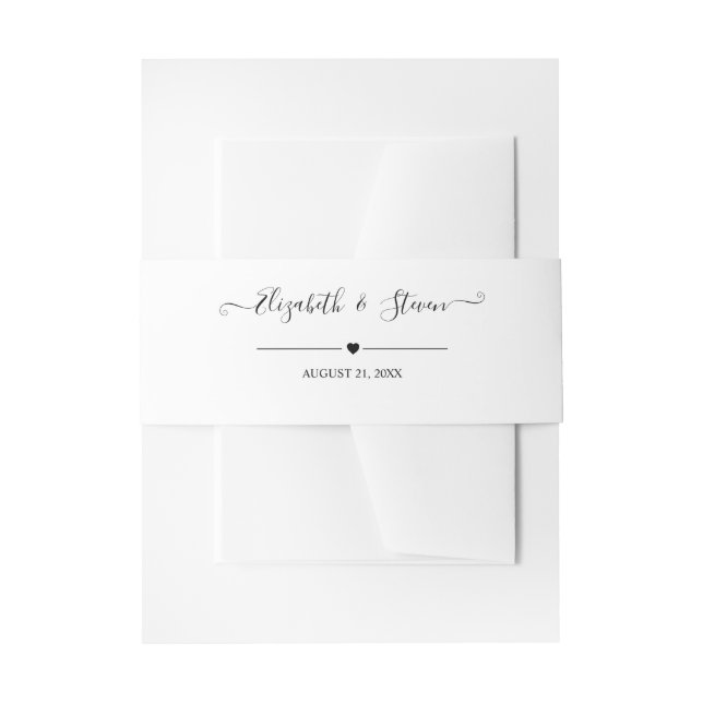 Elegant Black Calligraphy Personalised Wedding Invitation Belly Band (Front Example)