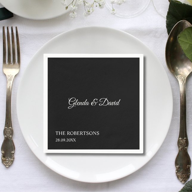 Elegant Black Calligraphy Personalised Wedding Napkin (Creator Uploaded)