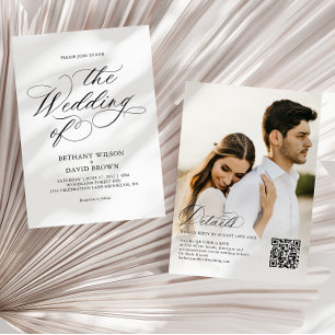 Elegant Black Calligraphy Photo QR Code Wedding Invitation