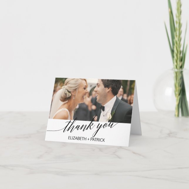 Elegant Black Calligraphy Photo Thank You Card (Front)