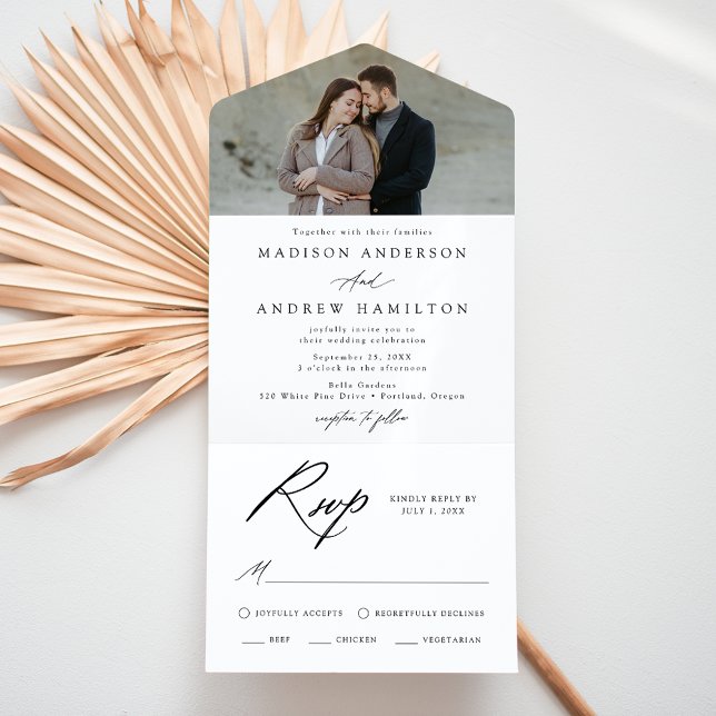 Elegant Black Calligraphy Photo Wedding All In One Invitation (Creator Uploaded)