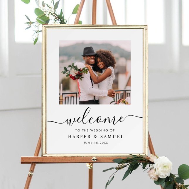 Elegant Black Calligraphy Photo Wedding Welcome Poster (Creator Uploaded)